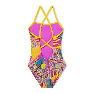 Girls Printed Double Cross Back One Piece Purple