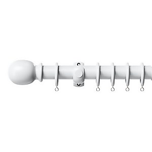White Wood Curtain Pole with Ball Finial - 240cm (Dia 28mm)