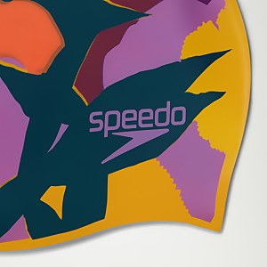 Bedruckte Badekappe für langes Haar für Erwachsene Violett/Mango