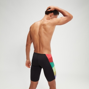 Herren Schwimmhose mit V-Schnitt und digitalem Print Schwarz/Violett