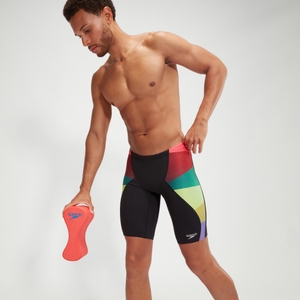 Herren Schwimmhose mit V-Schnitt und digitalem Print Schwarz/Violett