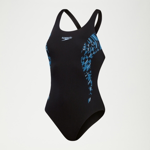 Placement Muscleback-Badeanzug für Damen Schwarz/Blau