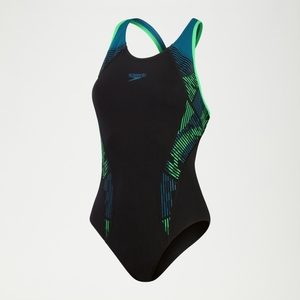 Placement Laneback-Badeanzug für Damen Schwarz/Türkis