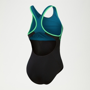 Placement Laneback-Badeanzug für Damen Schwarz/Türkis