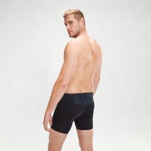 Mittellange Endurance+ Max Compression-Schwimmhose für Herren Schwarz/Türkis