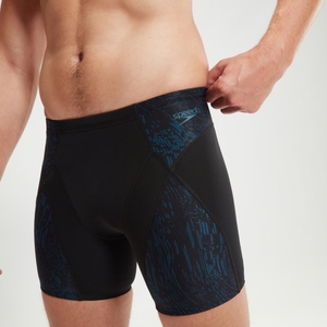 Mittellange Endurance+ Max Compression-Schwimmhose für Herren Schwarz/Türkis
