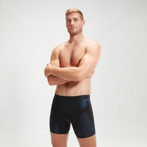 Mittellange Endurance+ Max Compression-Schwimmhose für Herren Schwarz/Türkis