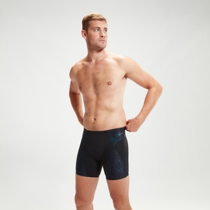 Mittellange Endurance+ Max Compression-Schwimmhose für Herren Schwarz/Türkis