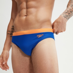 Logo-Badehose 7 cm für Herren Blau/Orange