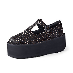 Adult Women Kick T Bar Platform Leather Black