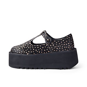 Adult Women Kick T Bar Platform Leather Black