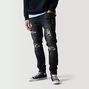 11 Degrees Sustainable Distressed Slim Tapered Jeans - Charcoal
