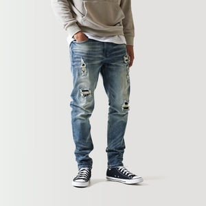 11 Degrees Sustainable Premium Ripped Jeans - Mid Blue Slub