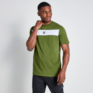 Cut and Sew Panelled T-Shirt - Darkest Spruce Green / White
