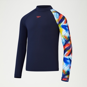 Boys Digital Long Sleeve Rash Top Navy/Red/Green - 13-14