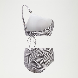 Haut asymétrique Femme effet galbant imprimé noir/blanc