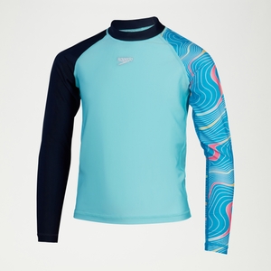 Bedrucktes Langarm-Rash-Top für Jungen Marineblau/Blau - 7-8