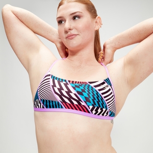 Haut court Club Training femme dos croisé Allover Digital Noir/blanc/rouge
