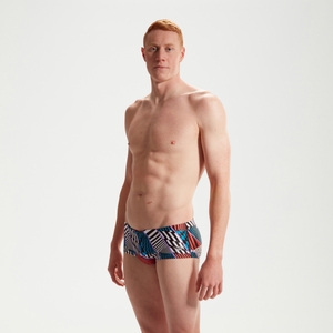 Herren Club Training Badehose mit Allover-Print, 13,5 cm Blau/Weiß/Rot