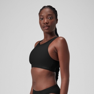 Women's Solid Highneck Crop Top Dark Grey