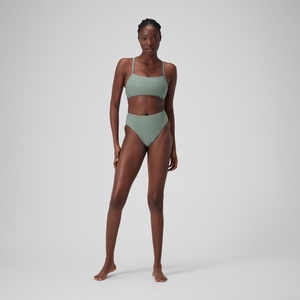 Bas de bikini taille haute uni Femme vert