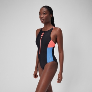 Women's Zip Colorblock One Piece Black