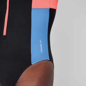Women's Zip Colorblock One Piece Black