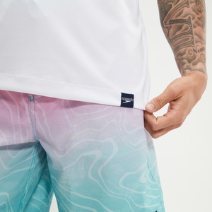 Kurzarm-Grafik-Badeshirt für Herren Weiß/Blau