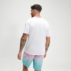 Kurzarm-Grafik-Badeshirt für Herren Weiß/Blau