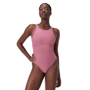 Women's Solid High Neck One Piece Purple