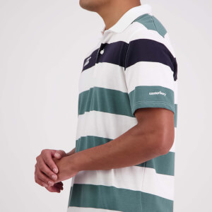 Mens Engineered Stripe Ss Polo Bright White