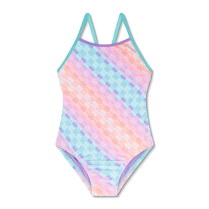 Girls Print Propel Back One Piece Purple - 8