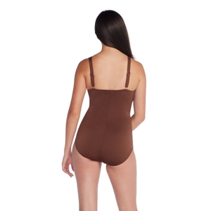 Women's Adjustable Solid Shirred Tank One Piece Brown