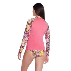 Maillot dermoprotecteur manches longues à motif imprimé pour femmes, rose