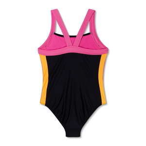 Girl's Solid Vertical Splice One Piece Black