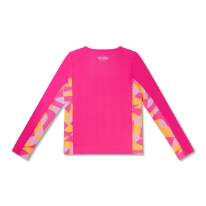 Girl's Long Sleeve Printed Splice Rashguard Pink