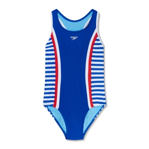Girls Print Spliced Racerback One Piece Blue - 7