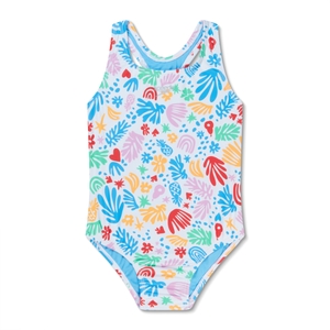 Girl's Print Racerback One Piece White - 4