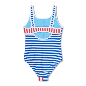 Girls Stripe Blocked One Piece Blue/Red