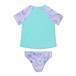 Ensemble maillot dermoprotecteur manches courtes pour filles, bleu/turquoise