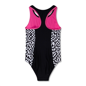 Girls Print Spliced Racerback One Piece Black