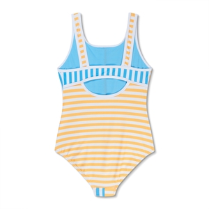 Girl's Stripe Blocked One Piece Yellow