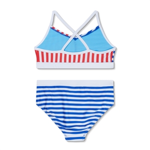 Girl's Stripe Blocked Bikini Set Blue