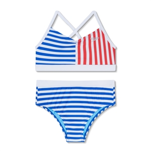 Girl's Stripe Blocked Bikini Set Blue - 10