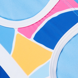 Girls Print Blocked Bikini Set Blue