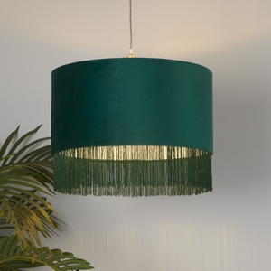 Velvet Fringe Easy Fit Lamp Shade - Green