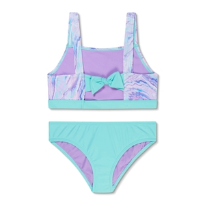 Ensemble deux pièces à motif imprimé à nouer au dos pour filles, bleu/violet