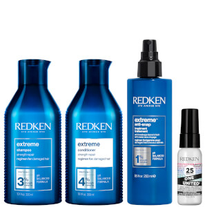 Redken Extreme Shampoo 300ml, Conditioner 300ml, Anti Snap 250ml and One United 30ml Routine Bundle for Damaged Hair