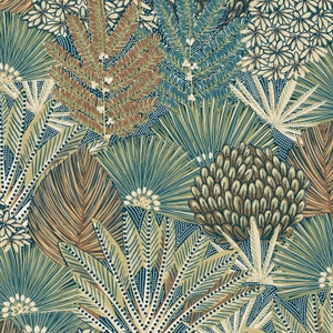 Grandeco Boutique Collection Mael Modern Jungle Botanical Wallpaper - Navy Blue & Green