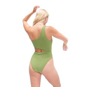 Grüner FLU3NTE asymmetrischer Badeanzug mit Cut-Out
